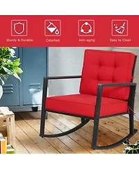 Sugift Patio Rattan Rocker Outdoor Glider Rocking Chair Cushion Lawn