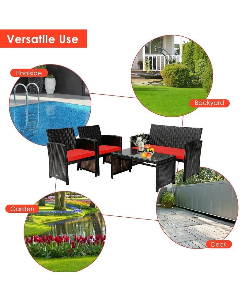 Vebreda Sugift 4 Pieces Patio Rattan Cushioned Furniture Set
