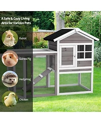 Sugift 2-Story Wooden Rabbit/Dog Hutch with Running Area