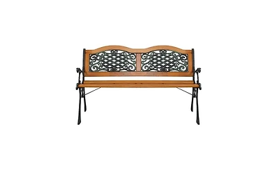Slickblue 49" Garden Bench with Hardwood Slats and Cast Iron Frame – Elegant Outdoor Patio Furniture