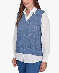Alfred Dunner Petite Collared Vest Two in One Sweater