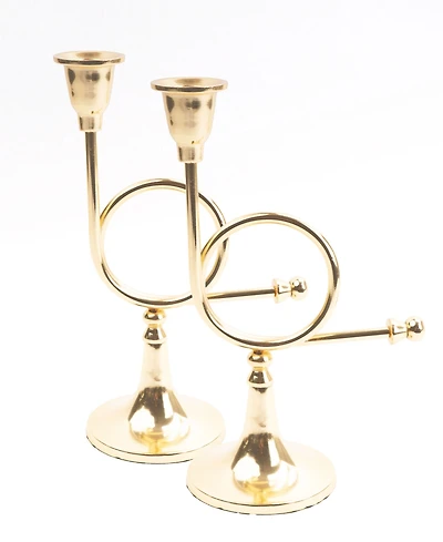 8 Oak Lane Small French Horn Candlesticks, Set of 2
