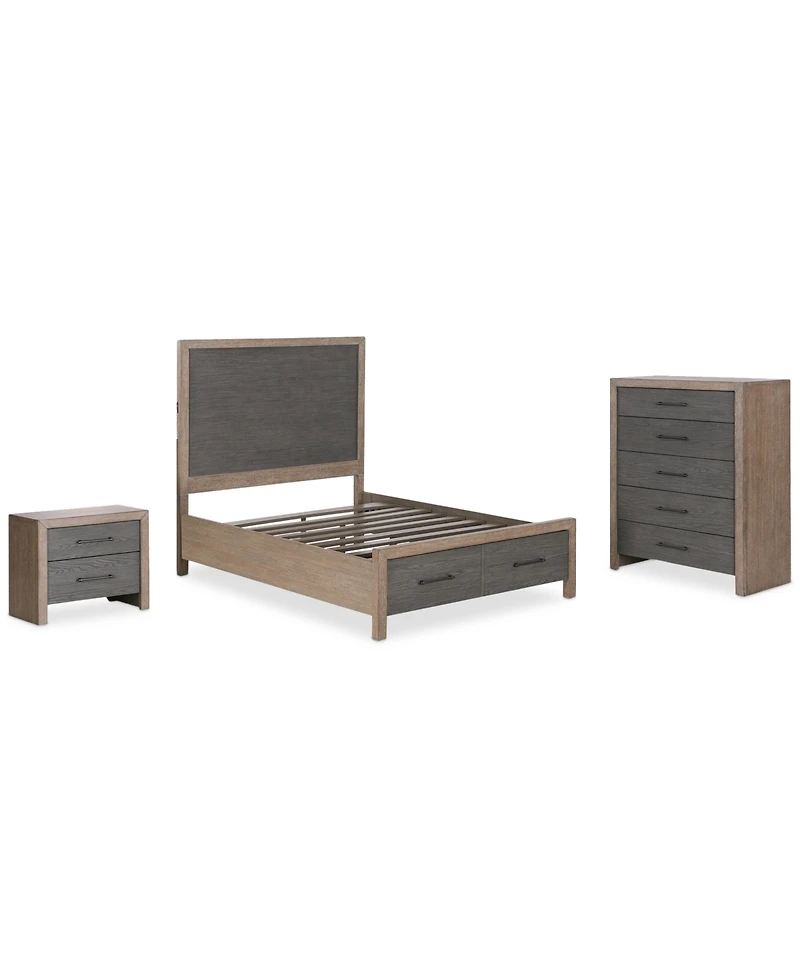 Portmore 3pc California King Storage Set (Panel Bed, Chest & 2-Drawer Nightstand with soft close drawers), Created for Macy's