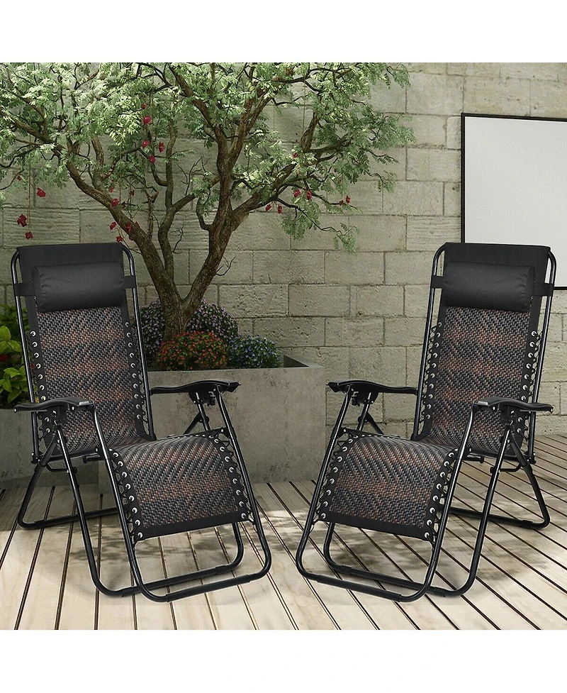Inolait Sugift 2 Pieces Folding Patio Rattan Zero Gravity Lounge Chair