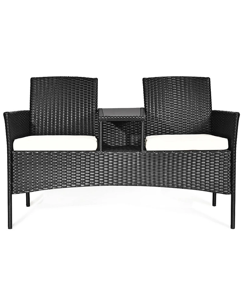 Sugift Wicker Patio Conversation Furniture Set with Removable Cushions and Table