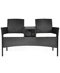 Sugift Wicker Patio Conversation Furniture Set with Removable Cushions and Table