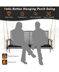 Sugift 2-Person Patio Wicker Hanging Swing Chair
