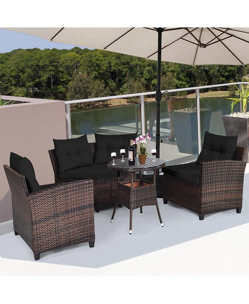 4 Pieces Outdoor Cushioned Rattan Furniture Set
