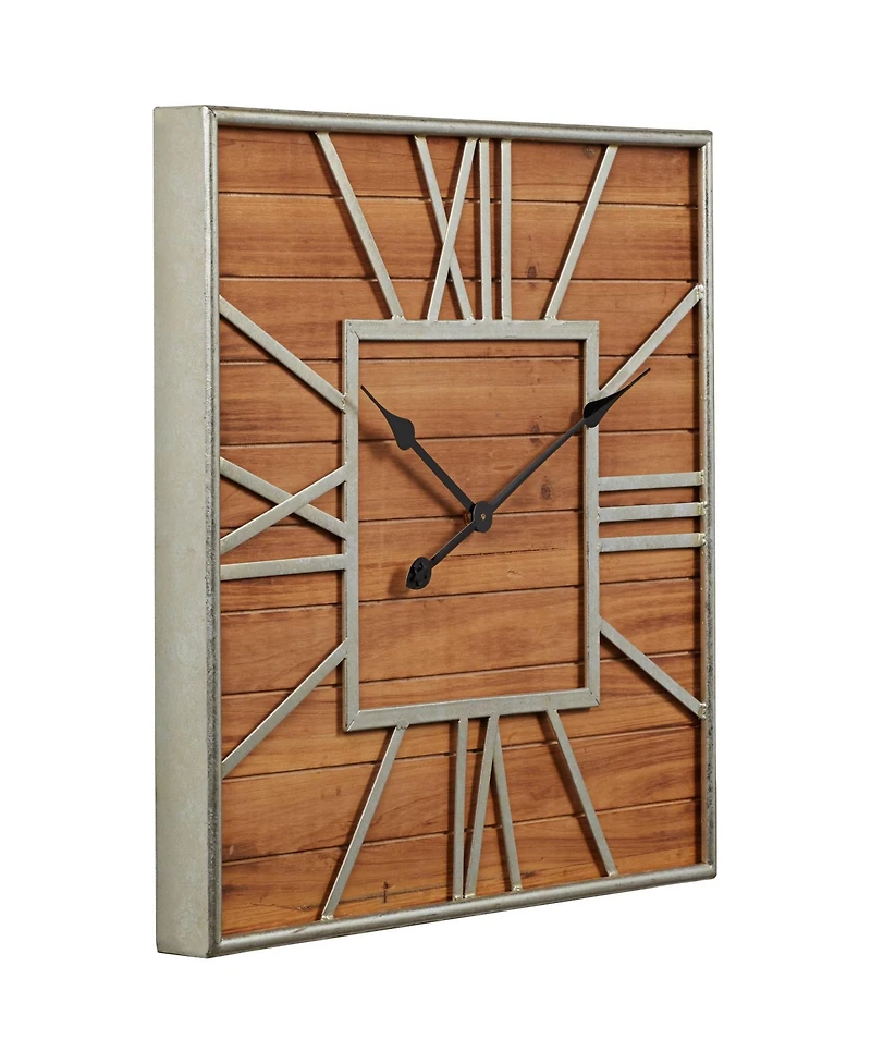 Dahlia Studios Caser Silver Metal and Brown Wood 23 1/2" Square Wall Clock