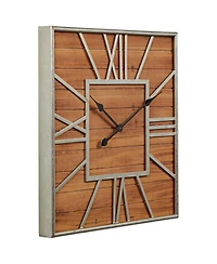 Dahlia Studios Caser Silver Metal and Brown Wood 23 1/2" Square Wall Clock