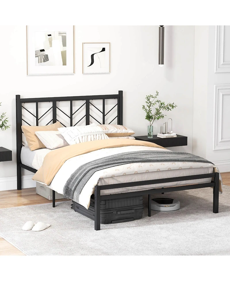 Full Size Platform Bed with Headboard 11.5" Under Bed Storage Easy Assembly