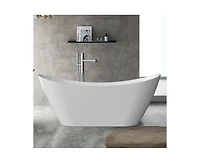 gaomon 59" Freestanding Bathtub, White Acrylic Streamline Stand Alone Soaking Bath Tubs for Adult with Overflow and Drain in Chrome, Perfect for Your