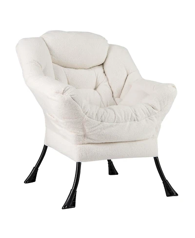 Large Lazy Chair with Cozy Head Pillow Stylish Tufted Back & Seat Armrests