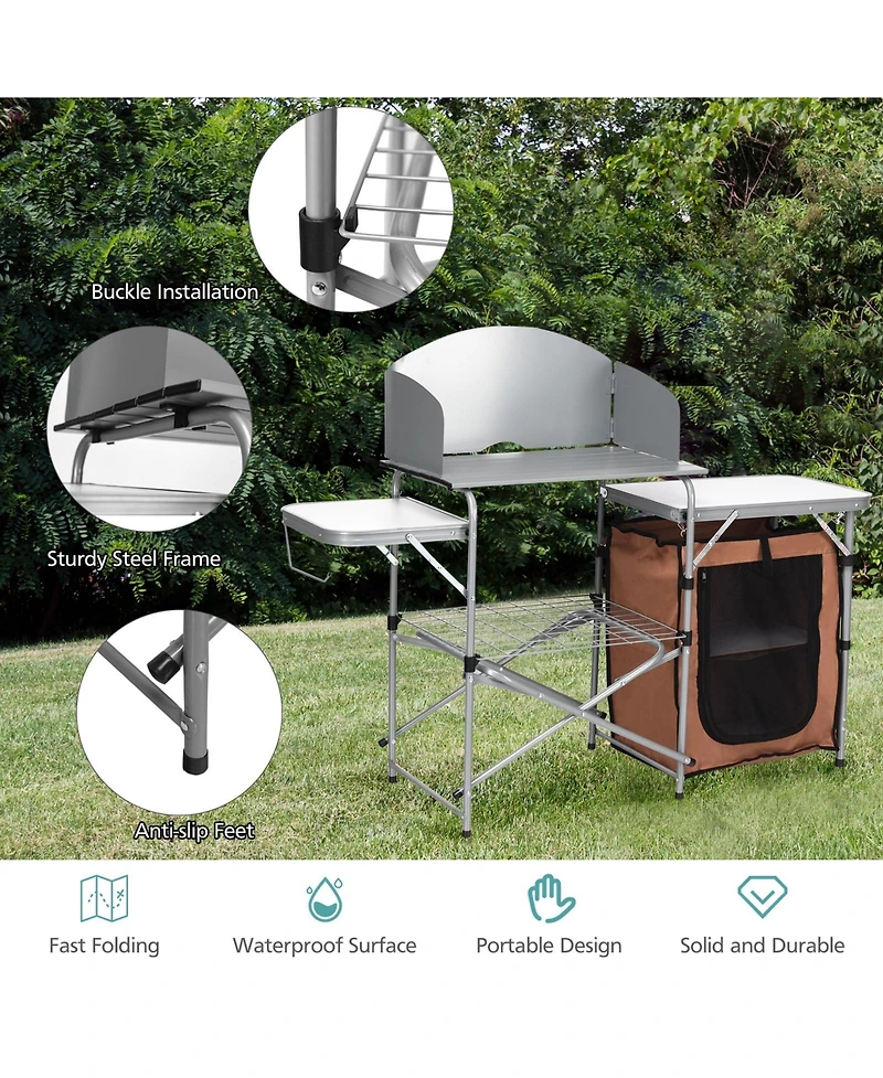 Gouun Foldable Outdoor Bbq Portable Grilling Table with Windscreen Bag