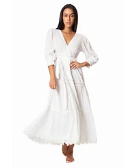 La Moda Clothing Women's Maxi White Wrap Dress