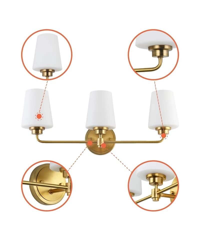 Flynama 22.5 in. W 3-Light White Plus Gold Bathroom Vanity Light with Shade