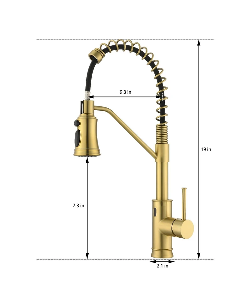 Flynama Pull out Touchless Single Handle Kitchen Faucet with MotionSense In Brushed Gold