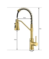 Flynama Pull out Touchless Single Handle Kitchen Faucet with MotionSense In Brushed Gold