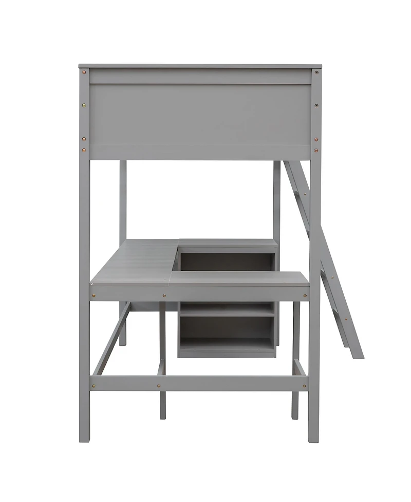 Streamdale Twin Loft Bed With Shelves And Desk, Wooden Desk