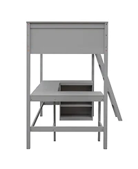 Streamdale Twin Loft Bed With Shelves And Desk, Wooden Desk