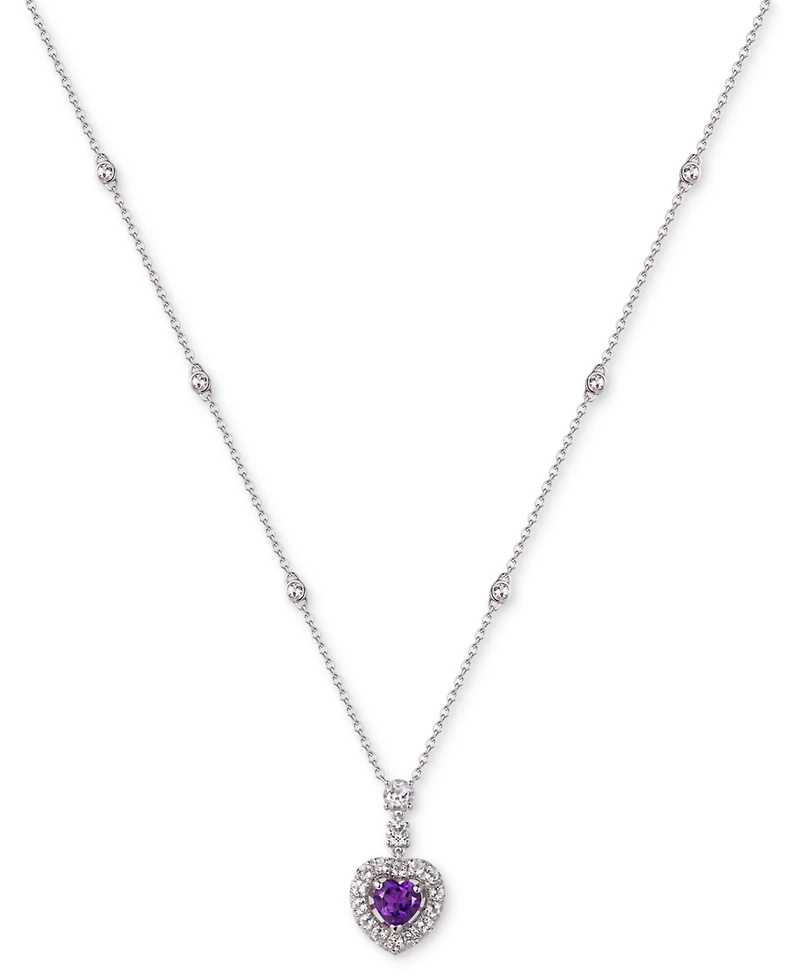 Heart-Shaped Gemstone & White Sapphire (1-1/2 ct. t.w.) Pendant Necklace Sterling Silver, 18"