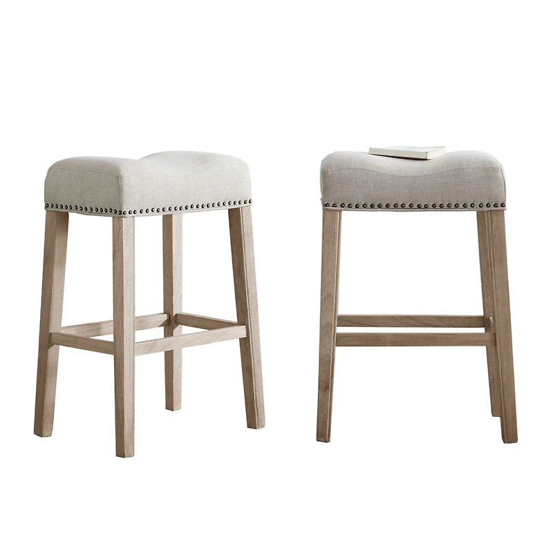 Streamdale Furniture Upholstered Backless Saddle Seat Bar Stools 29" height Set of 2, Tan