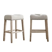 Streamdale Furniture Upholstered Backless Saddle Seat Bar Stools 29" height Set of 2, Tan