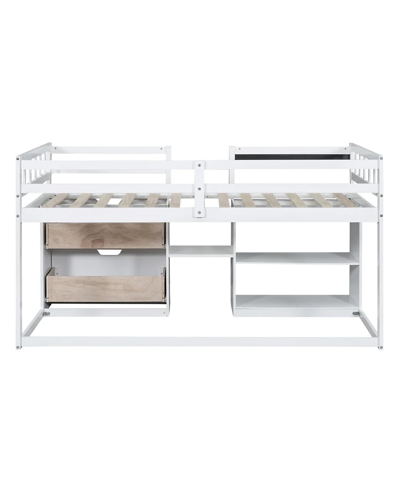 Streamdale Twin Low Loft Bed With Rolling Desk, Shelf And Drawers