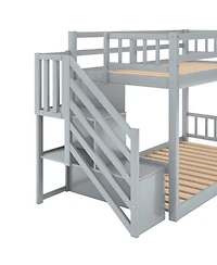 Streamdale Twin Over Twin Floor Bunk Bed, Ladder With Storage