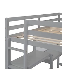 Streamdale Twin Size Wooden Loft Bed With Shelves, Desk And Writing Board