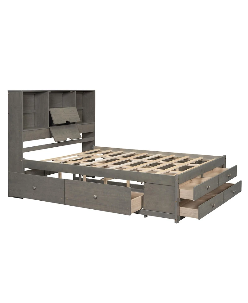 Streamdale Queen Platform Bed with Storage Headboard and 8 Drawers, White