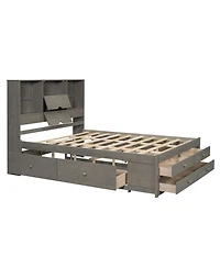 Streamdale Queen Platform Bed with Storage Headboard and 8 Drawers, White