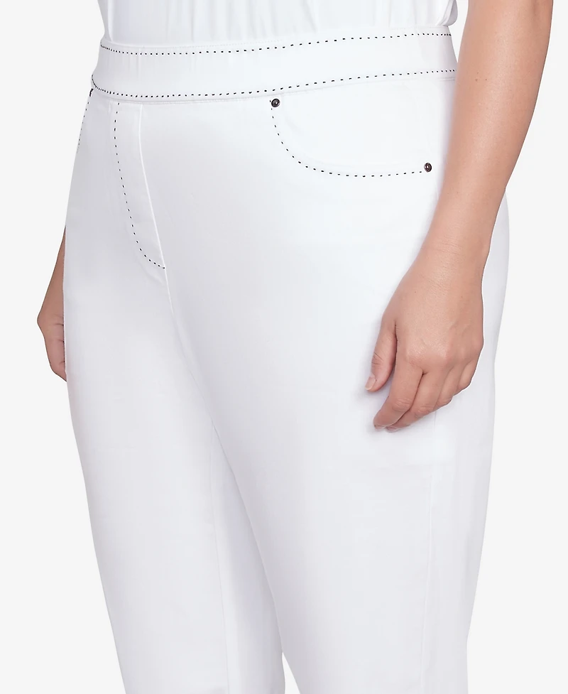 Alfred Dunner Plus Size Wild at Heart Floral Embroidered Cuffed Ankle Jean