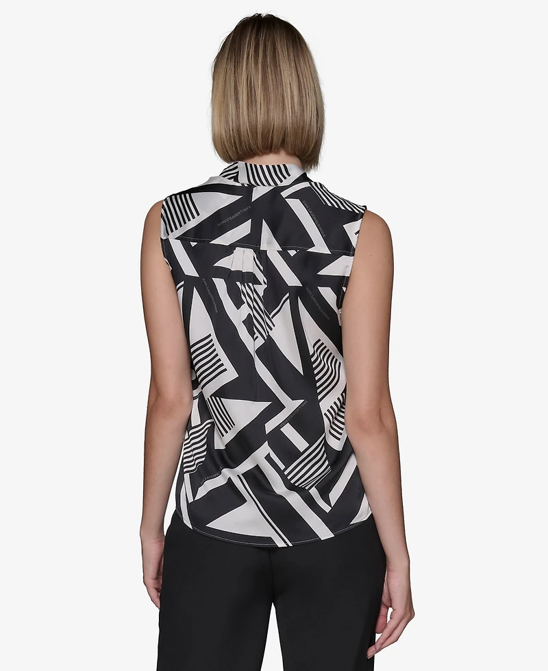 Karl Lagerfeld Paris Women's Printed V-Neck Blouse