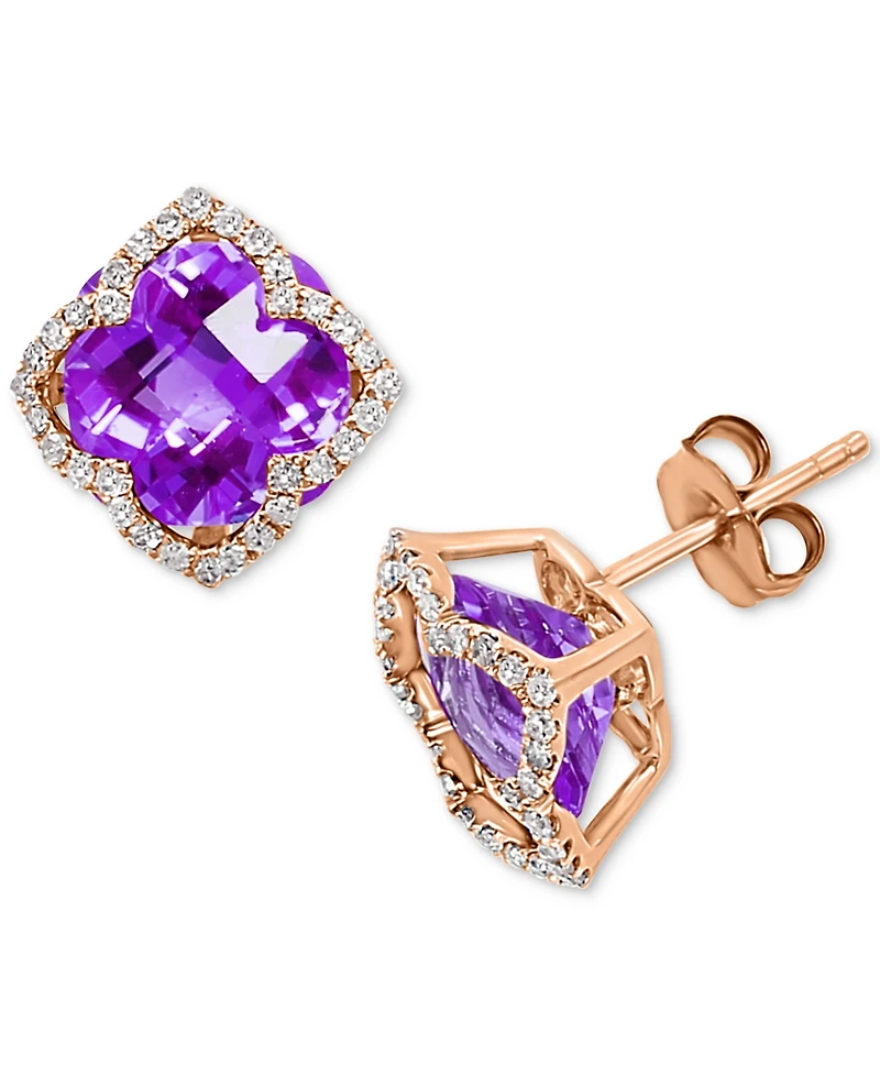 Effy Amethyst (6-1/4 ct. t.w.) and Diamond (1/3 ct. t.w.) Clover Stud Earrings in 14k Rose Gold