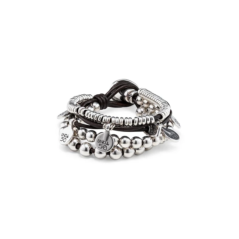 UNOde50 Sterling Silver-plated Leather Rows Bracelet