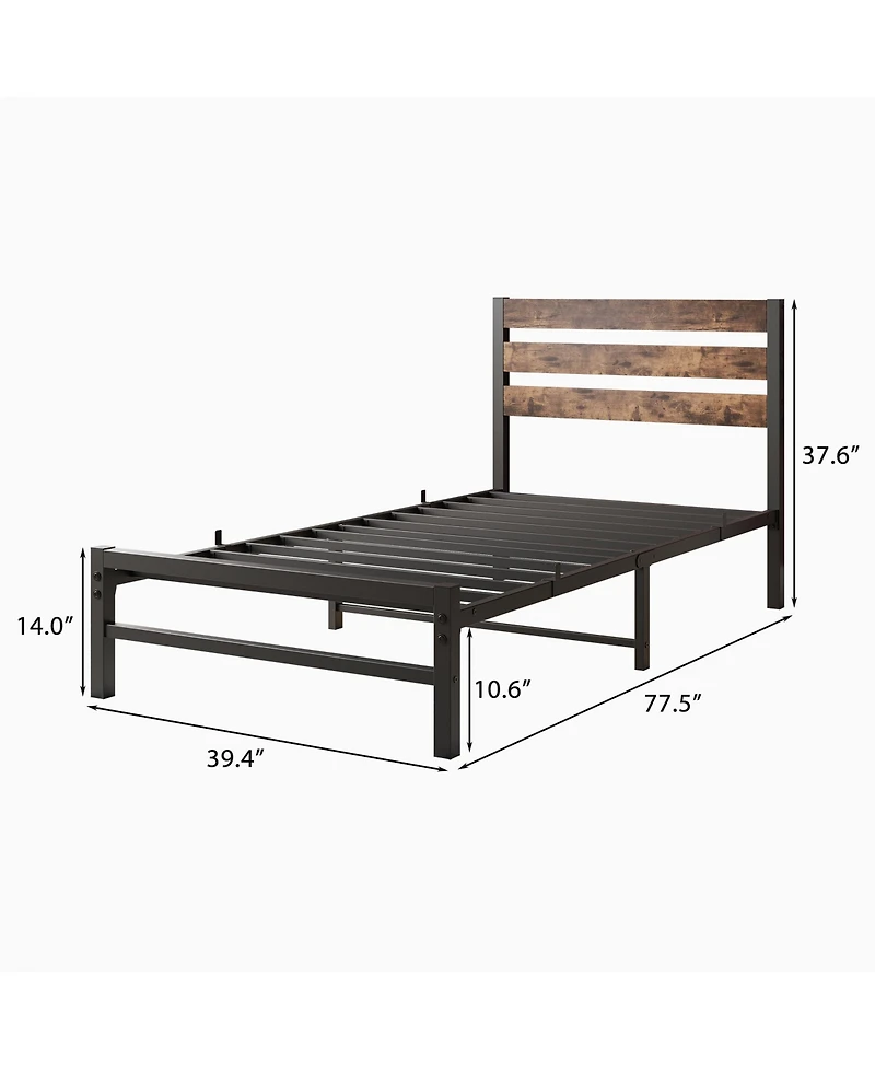 Streamdale Rustic Wood Headboard Twin Bed Frame