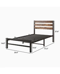 Streamdale Rustic Wood Headboard Twin Bed Frame