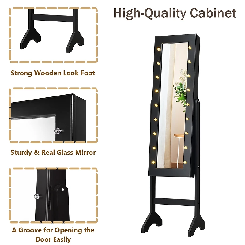 Costway 18 Led lights Mirrored Jewelry Cabinet Organizer
