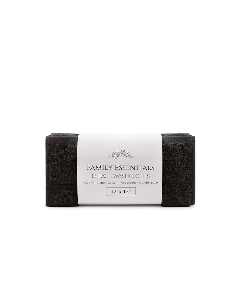 Arkwright Home Family Essentials Washcloths (Pack of 12), 12x12, Cotton