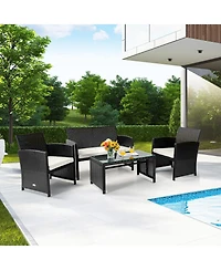 Vebreda Sugift 4 Pieces Patio Rattan Cushioned Furniture Set