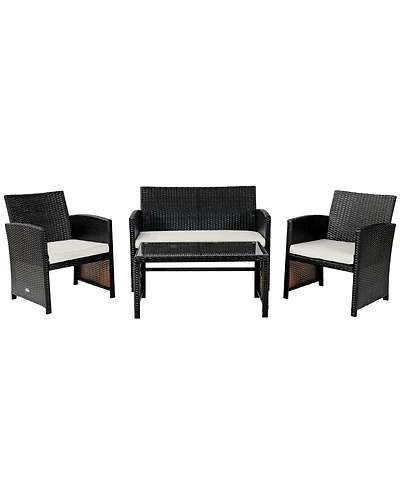 Vebreda Sugift 4 Pieces Patio Rattan Cushioned Furniture Set