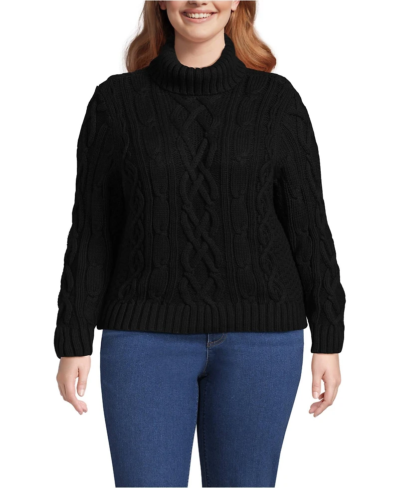 Lands' End Plus Drifter Cable Turtleneck Sweater