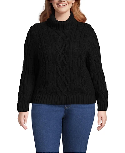 Lands' End Plus Drifter Cable Turtleneck Sweater