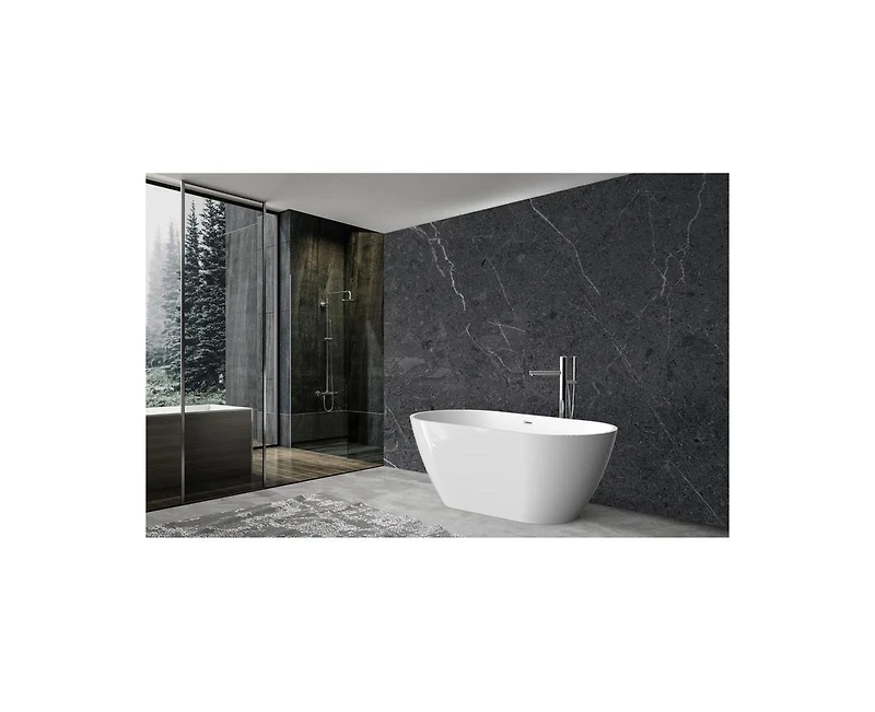 gaomon Luxurious 67-Inch Deep Soaking Acrylic Freestanding Bathtub with Sloped Lumbar Support, Glossy White Finish, Chrome Drain, cUPC Certified, Stai