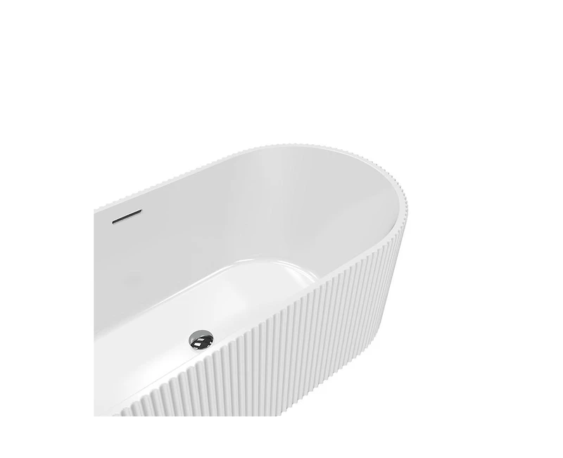 gaomon 59" Acrylic Freestanding Bathtub, V Shape Freestanding Soaking Acrylic Bathtub, Unique Pleated Design With Chrome Drain and Classic Slotted Ove