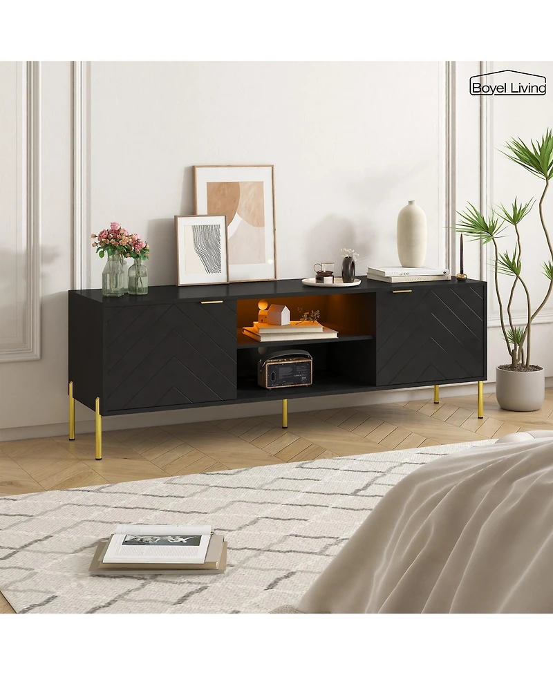 Unique Herringbone Design Multifunctional Tv Stand With Led Light