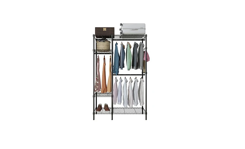 Heavy-Duty Metal Clothing Rack – Portable Wardrobe Organizer with Hanger and Storage Shelf