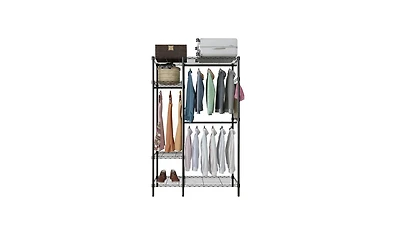 Heavy-Duty Metal Clothing Rack – Portable Wardrobe Organizer with Hanger and Storage Shelf