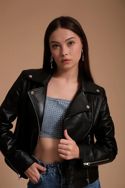 Furniq Uk Women's Leather Jacket, Black